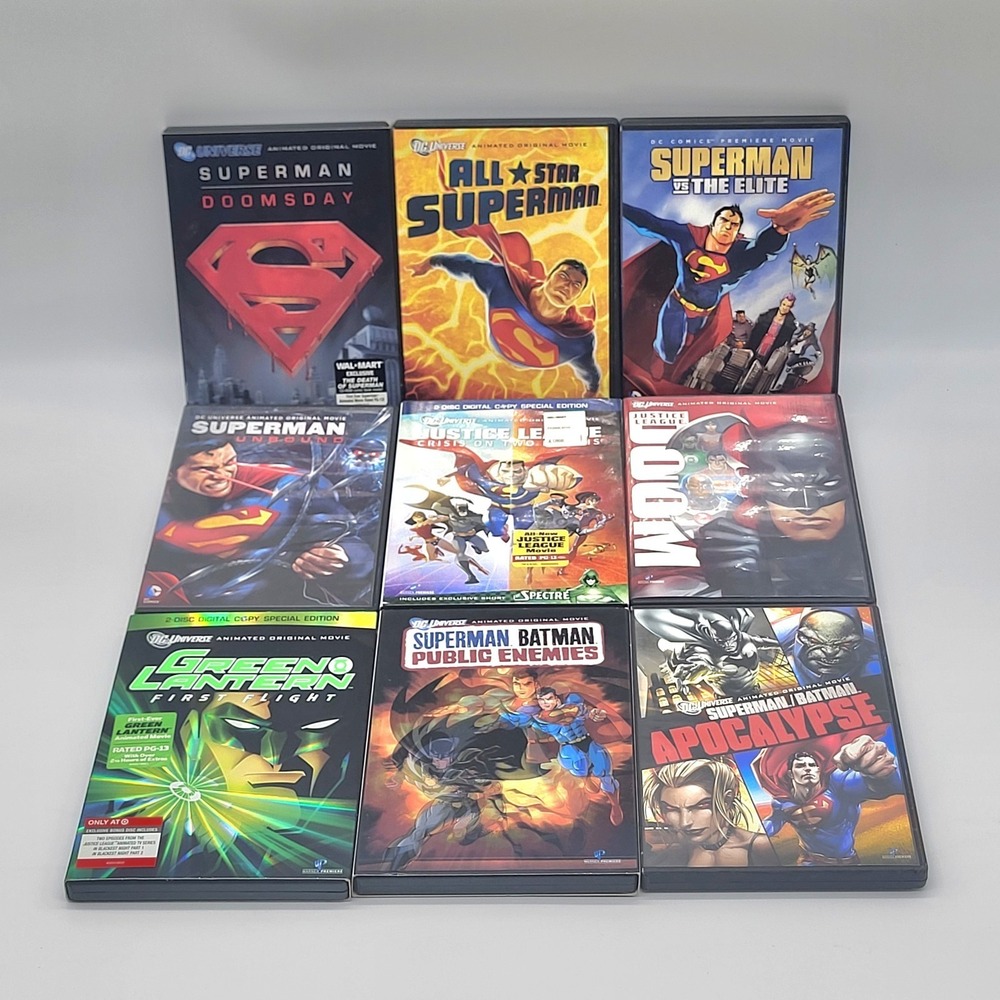 DC Animated DVD Lot Superman Justice League Green Lantern 9 Movies